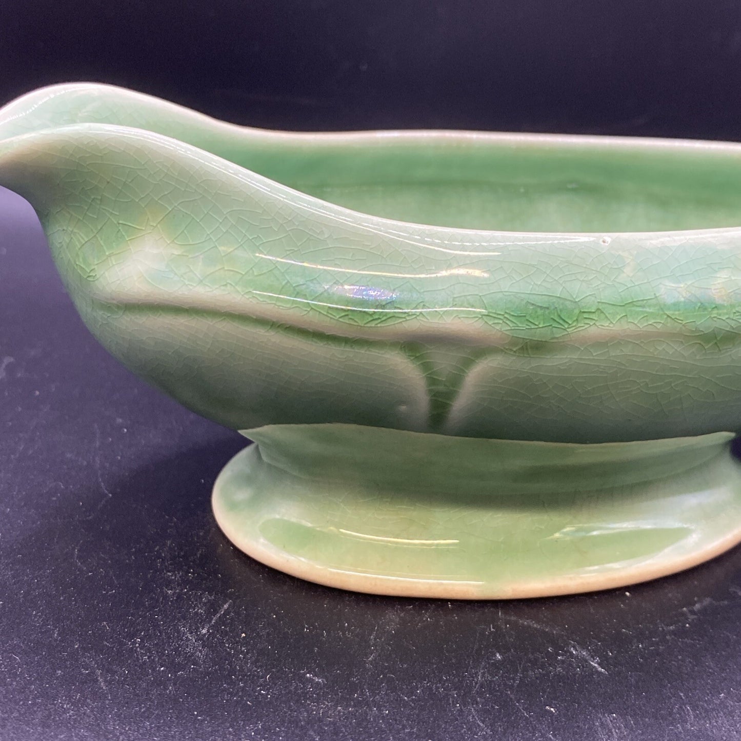 1930's Petalware Mount Clemens LIGHT Green Gravy Boat 8"