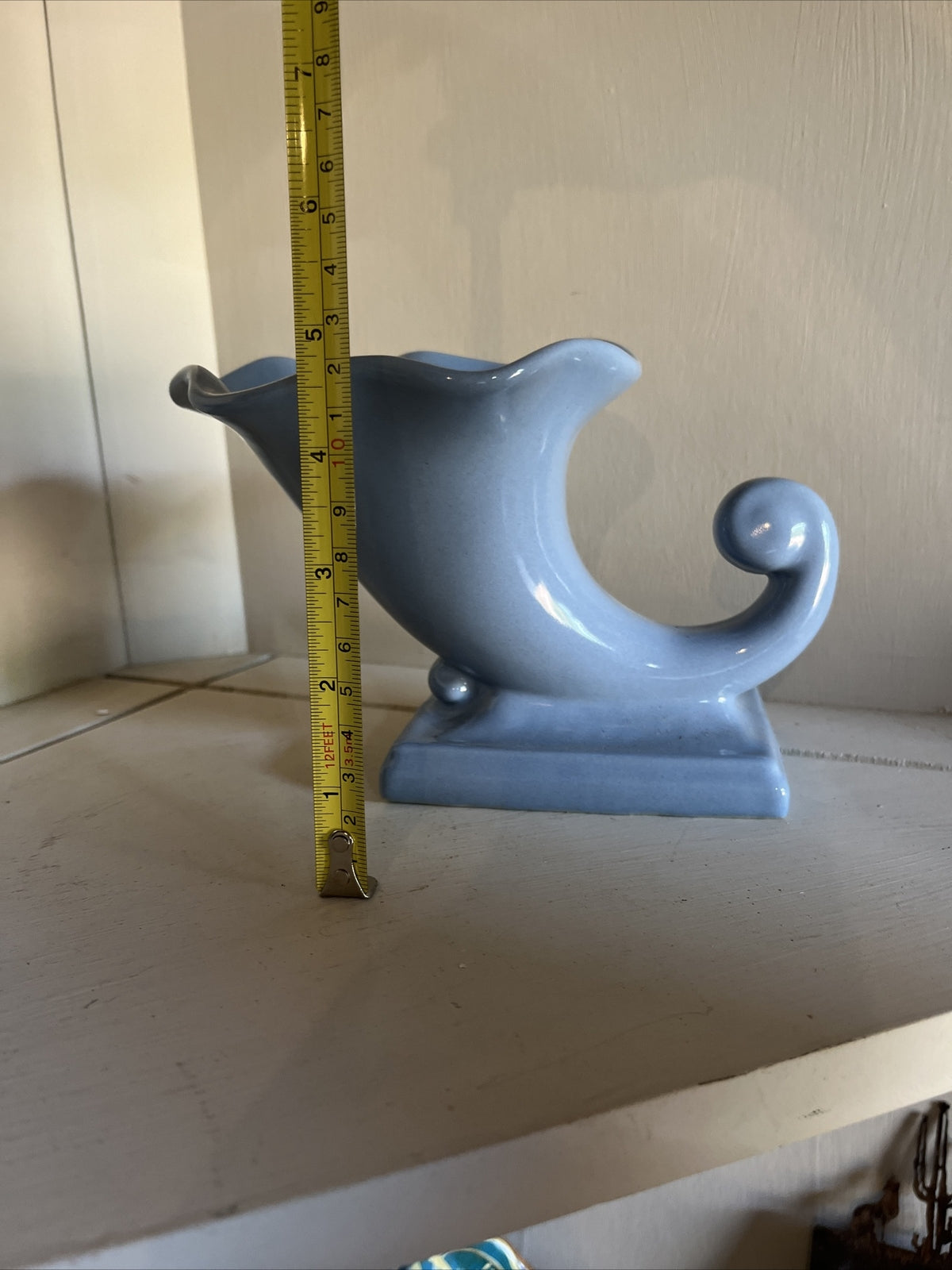2 - Abingdon Illinois Pottery Vases Cornucopias Blue Vase Planter