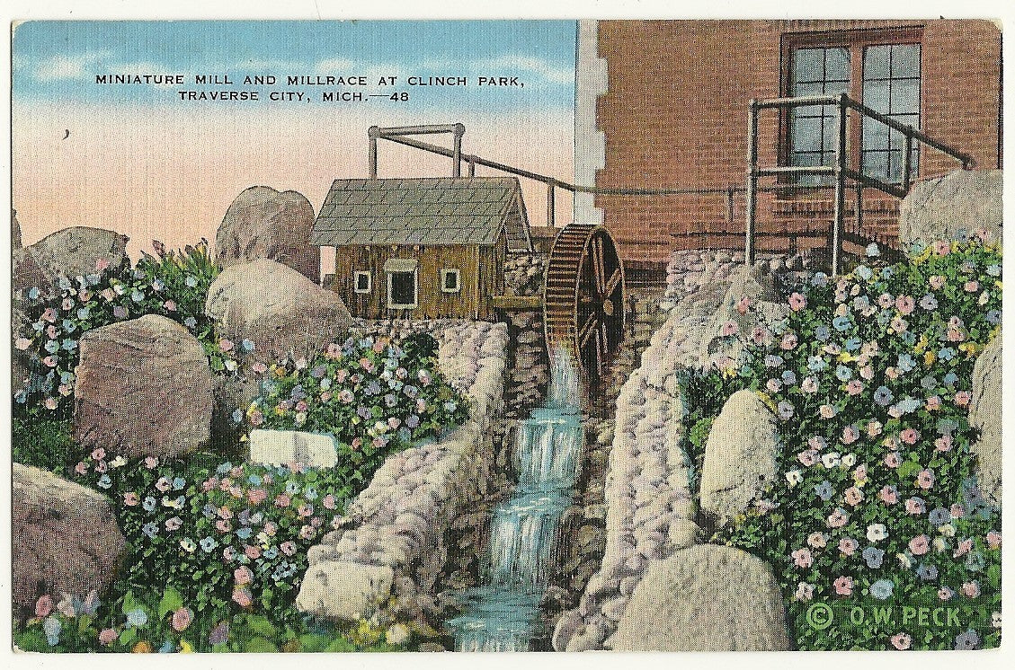 Miniature Mill and Millrace Clinch Park Traverse City MI Michigan Postcard