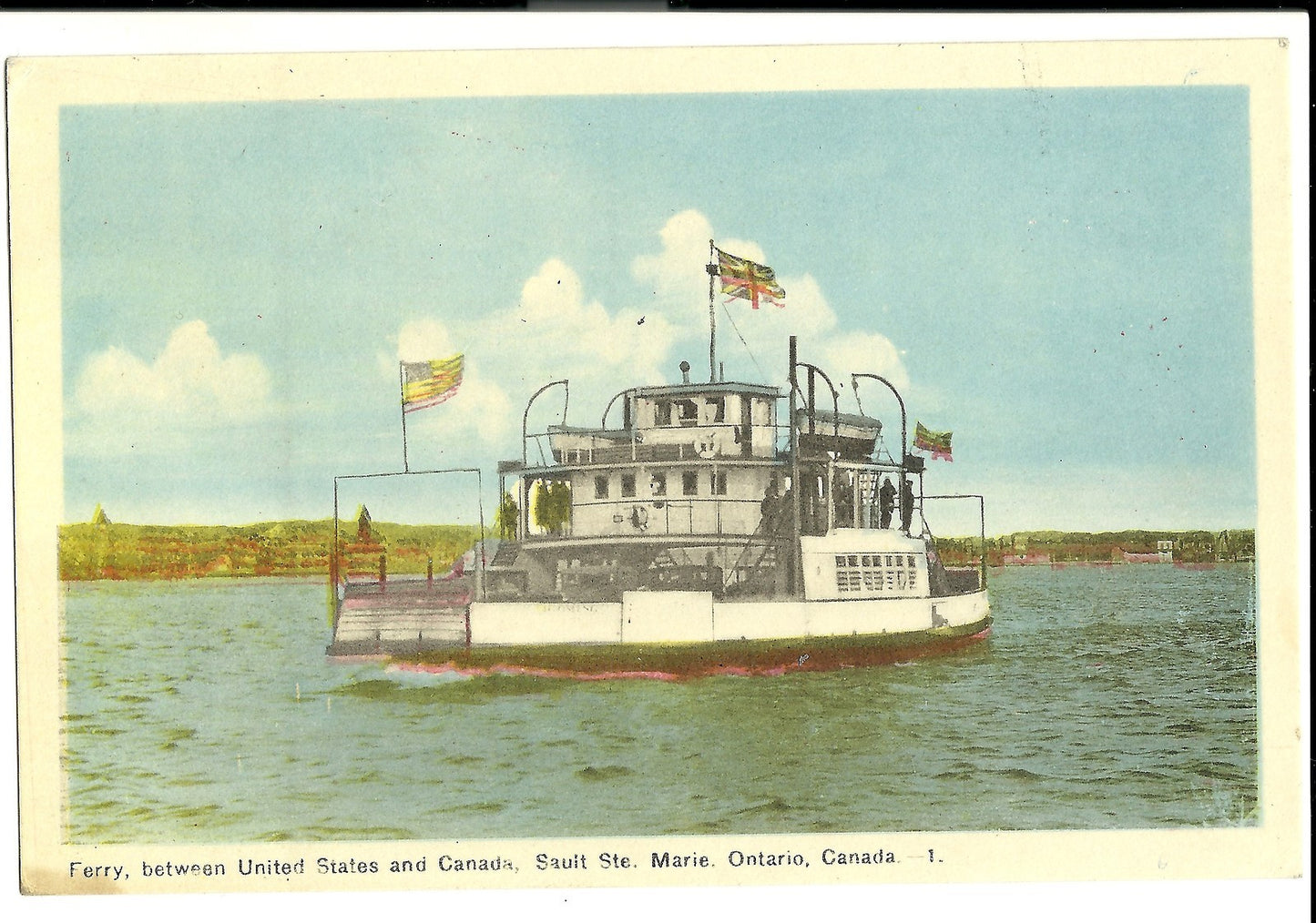Ferry Sault Ste Marie Ontario Canada MI Mich Michigan SHIP Postcard