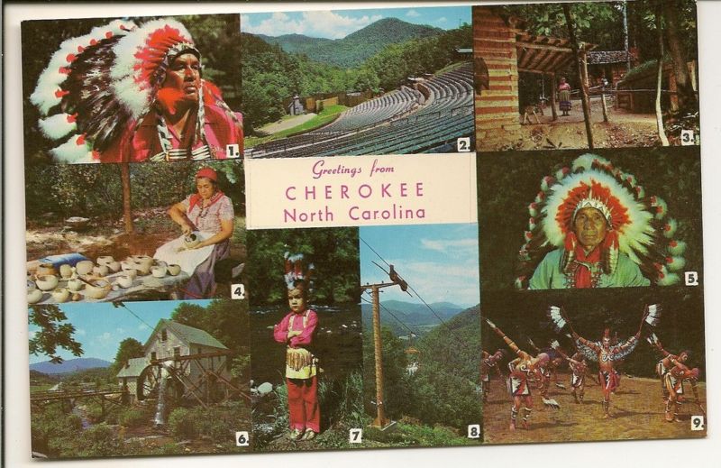 Greetings from Cherokee North Carolina NC Native American Indian Postcard 50117