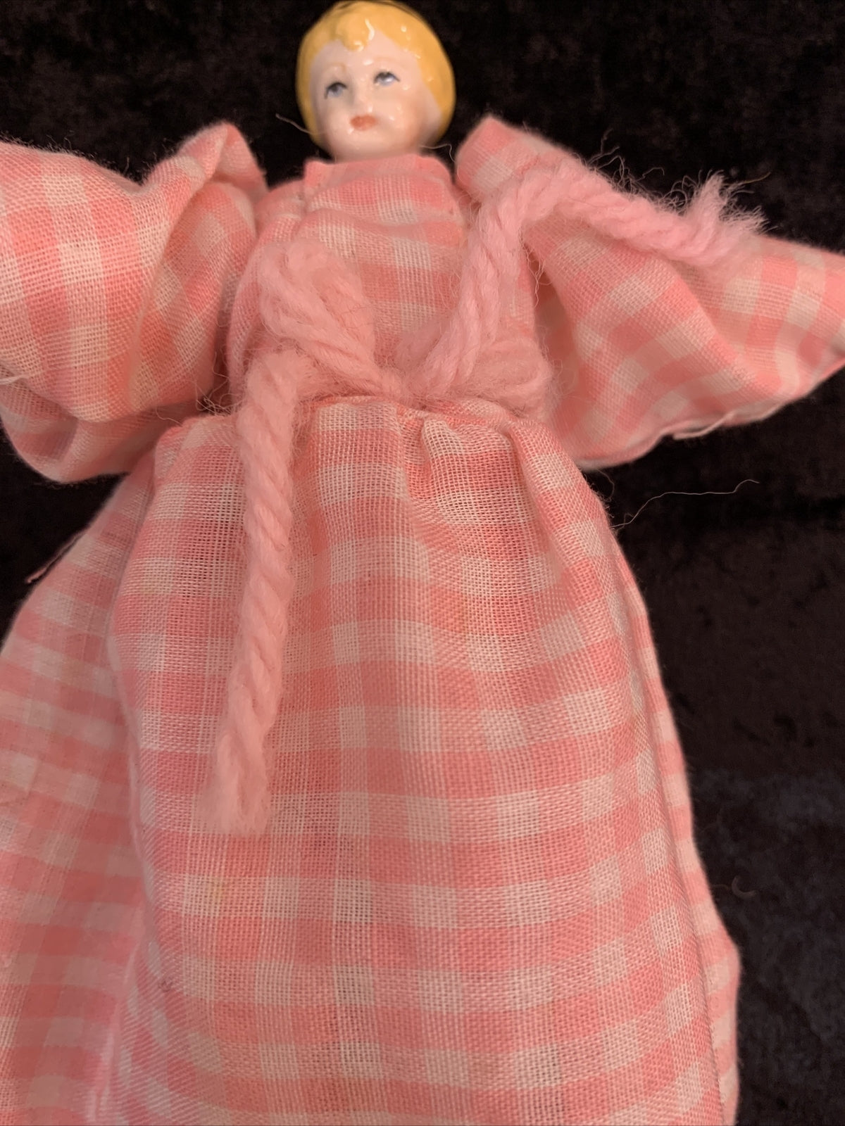 Vintage SULK Dolls Man with Oversized Suit Woman Pink Plaid Dress Tiny Head