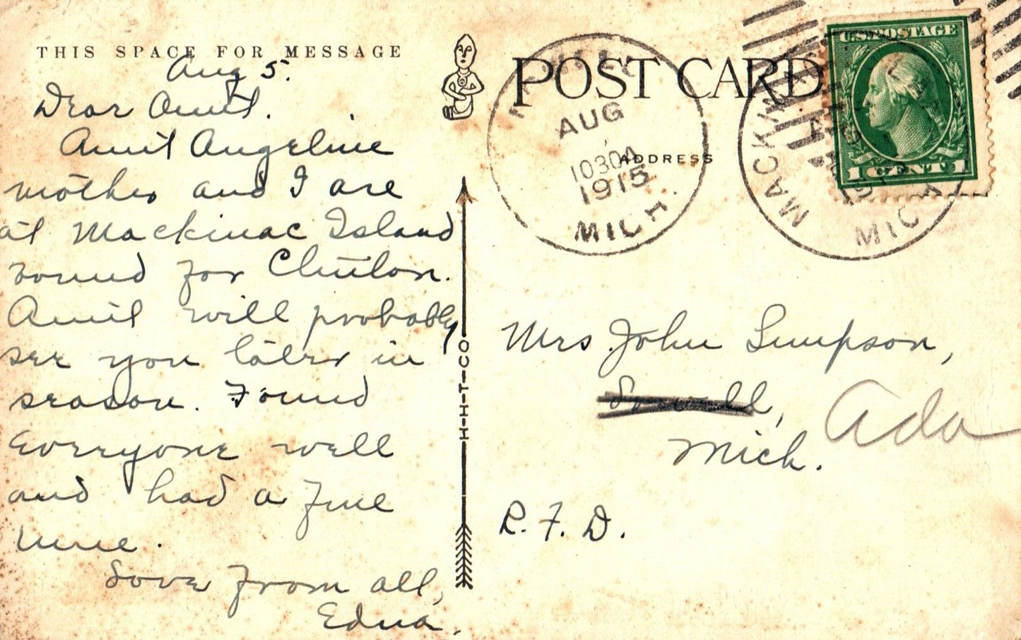 Sugar Loaf Rock 90ft High on Mackinac Island Michigan MI Mich Postcard