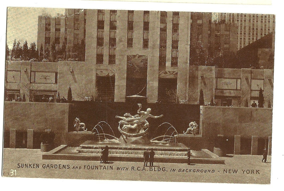 Sunken Gardens Fountain R.C.A. Building New York NY Postcard