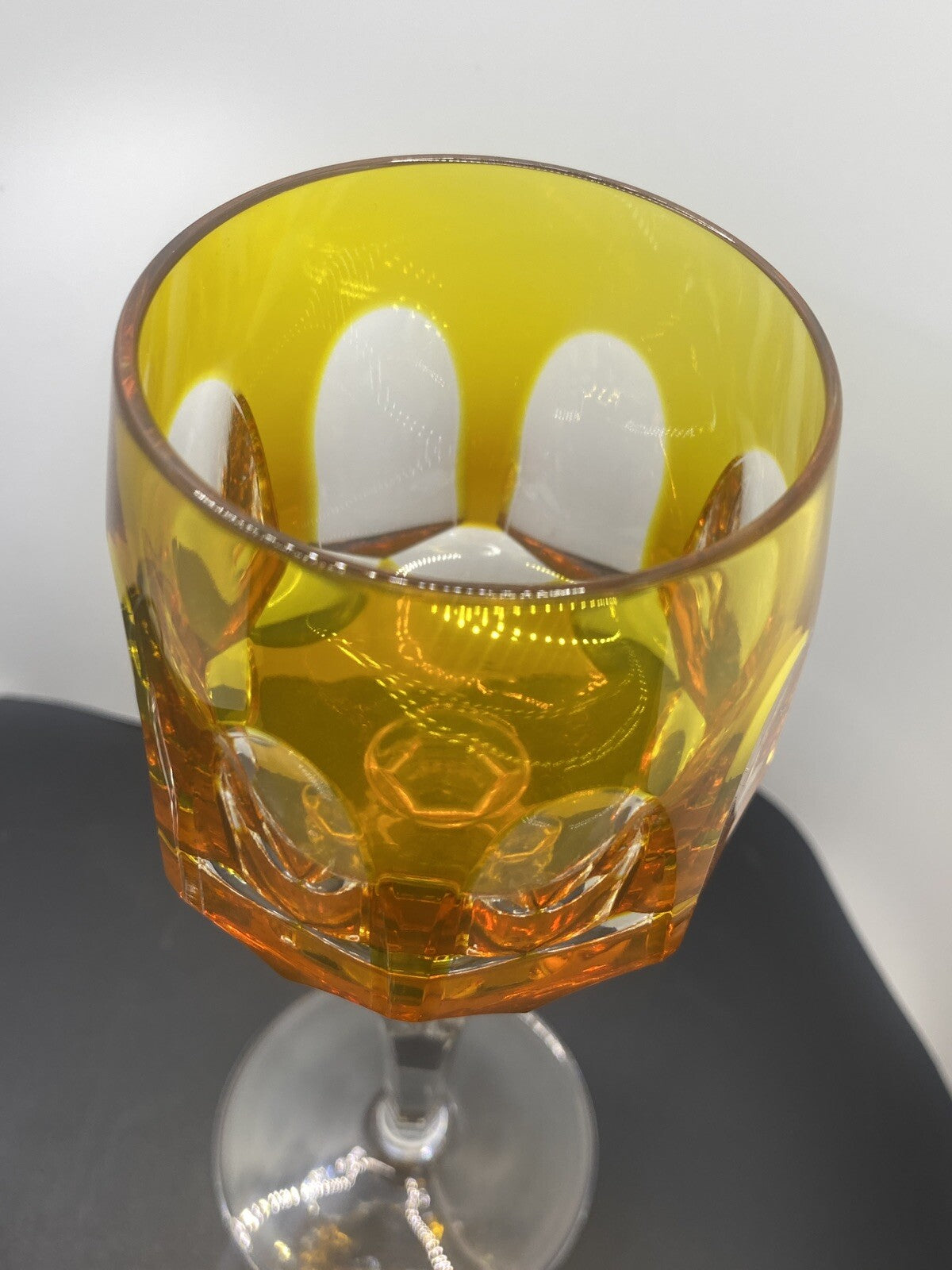 2 NACHTMANN ANTIKA Crystal 8" Cut To Clear WINE GOBLET Bohemian Yellow