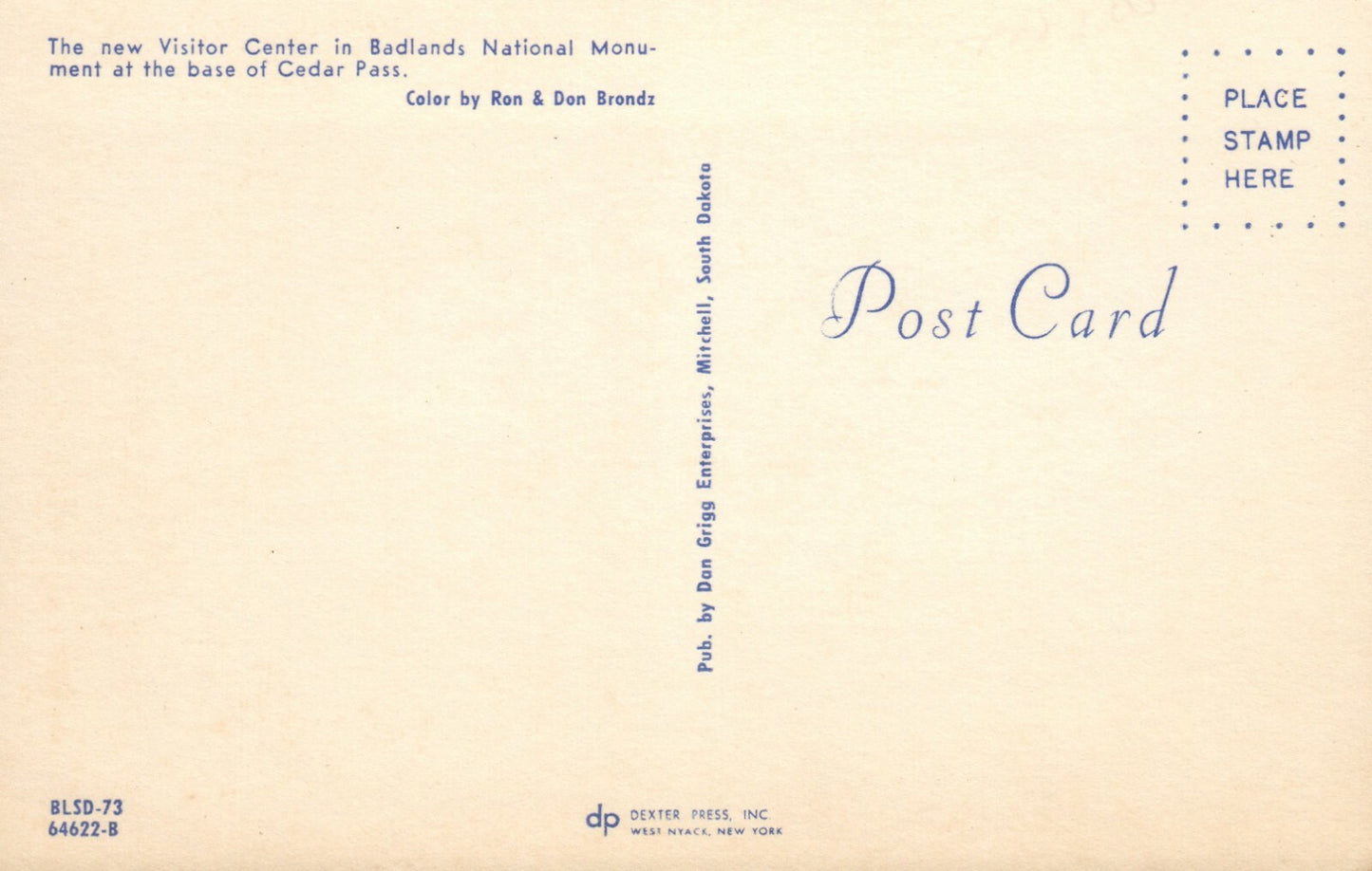 Badlands Visitor Center National Monument Cedar Pass South Dakota SD Postcard