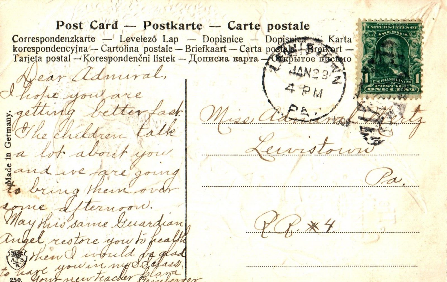 The Guardian Angel Little Boy Chasing Butterfly Angel Christmas Postcard