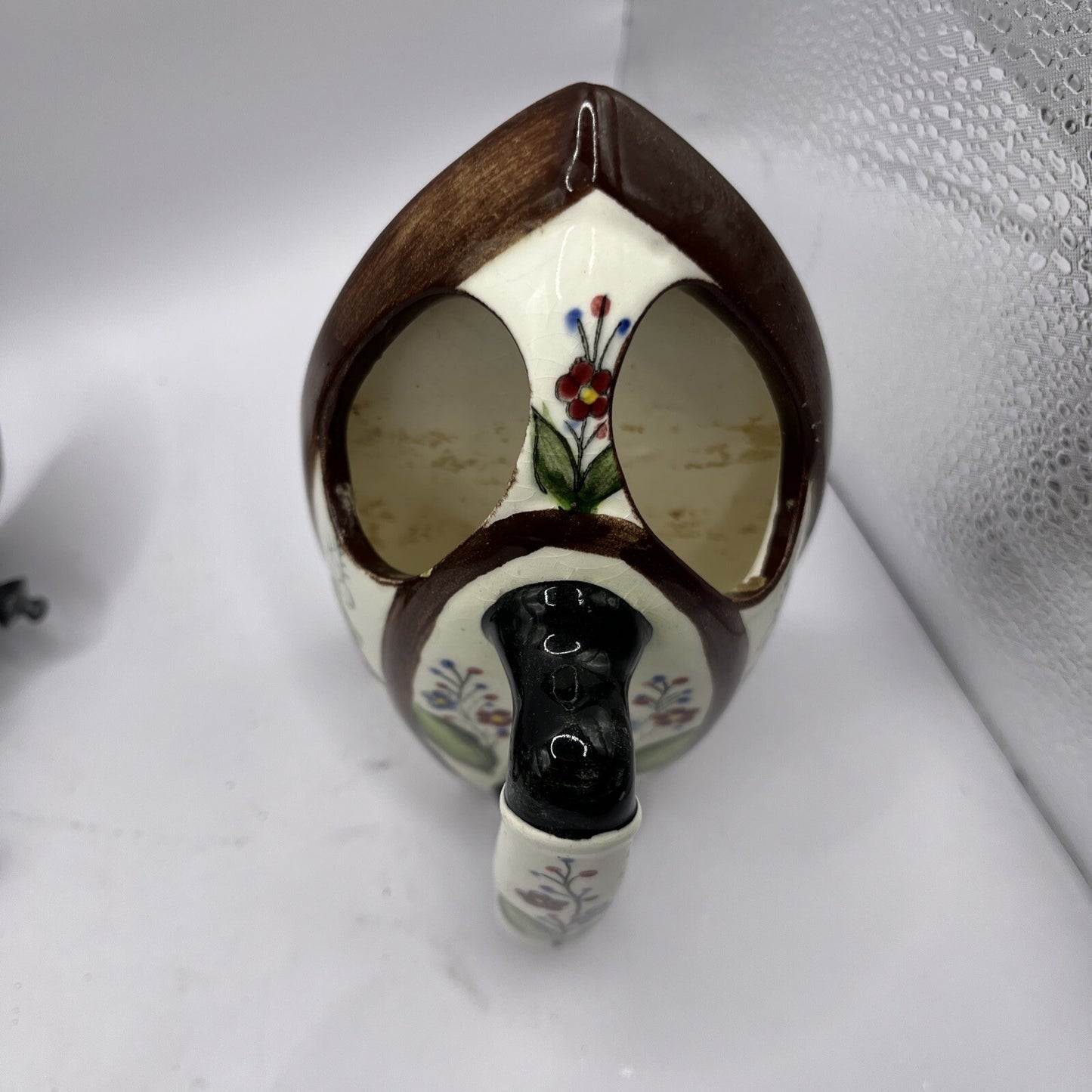 Vintage Ucagco China Ceramic Wall Pocket Floral Iron Handpainted Japan 5 1/4"