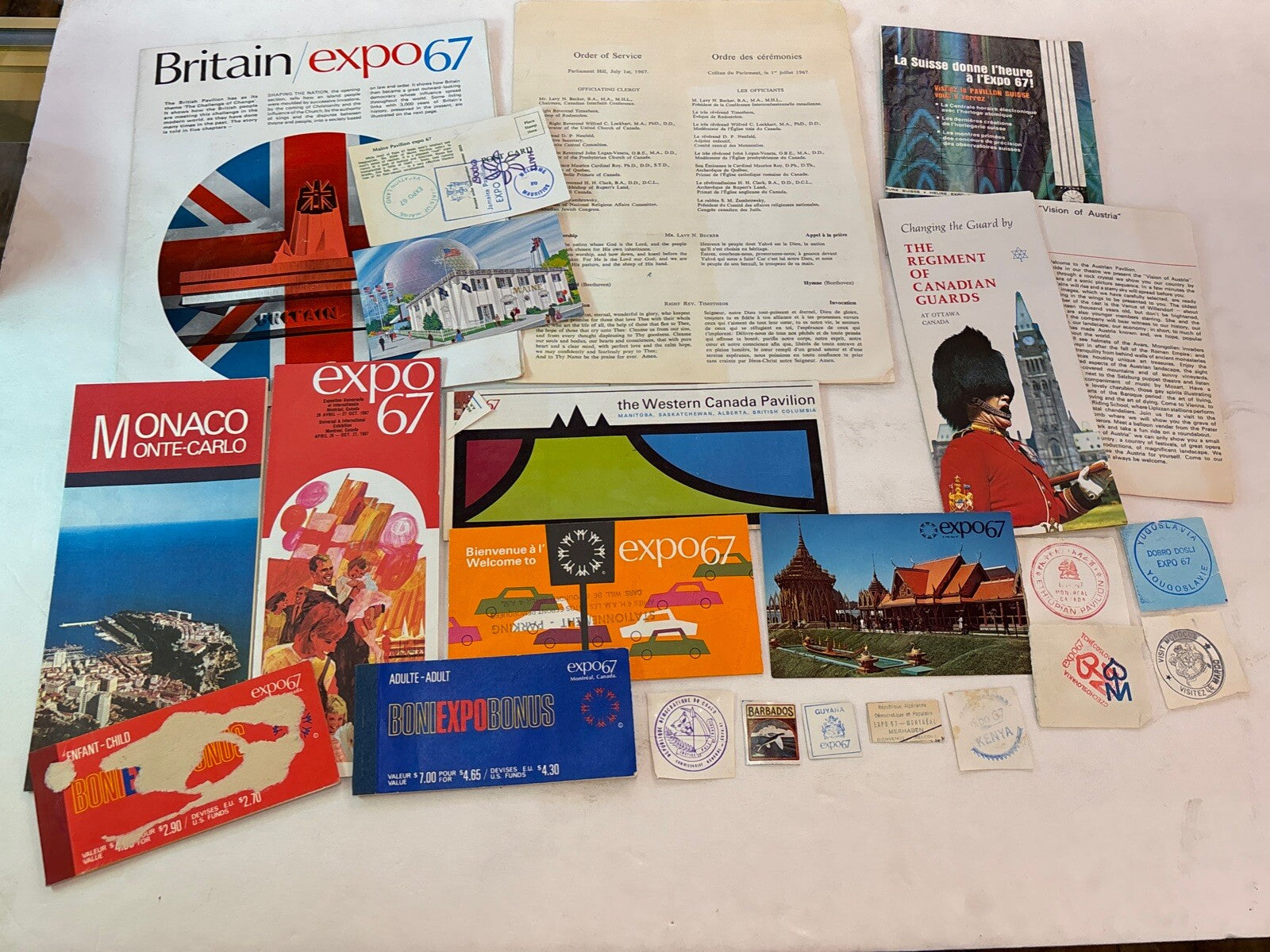 World's Fair Expo 1967 Montreal Canada Maps Brochures Tickets Postcard Stamps