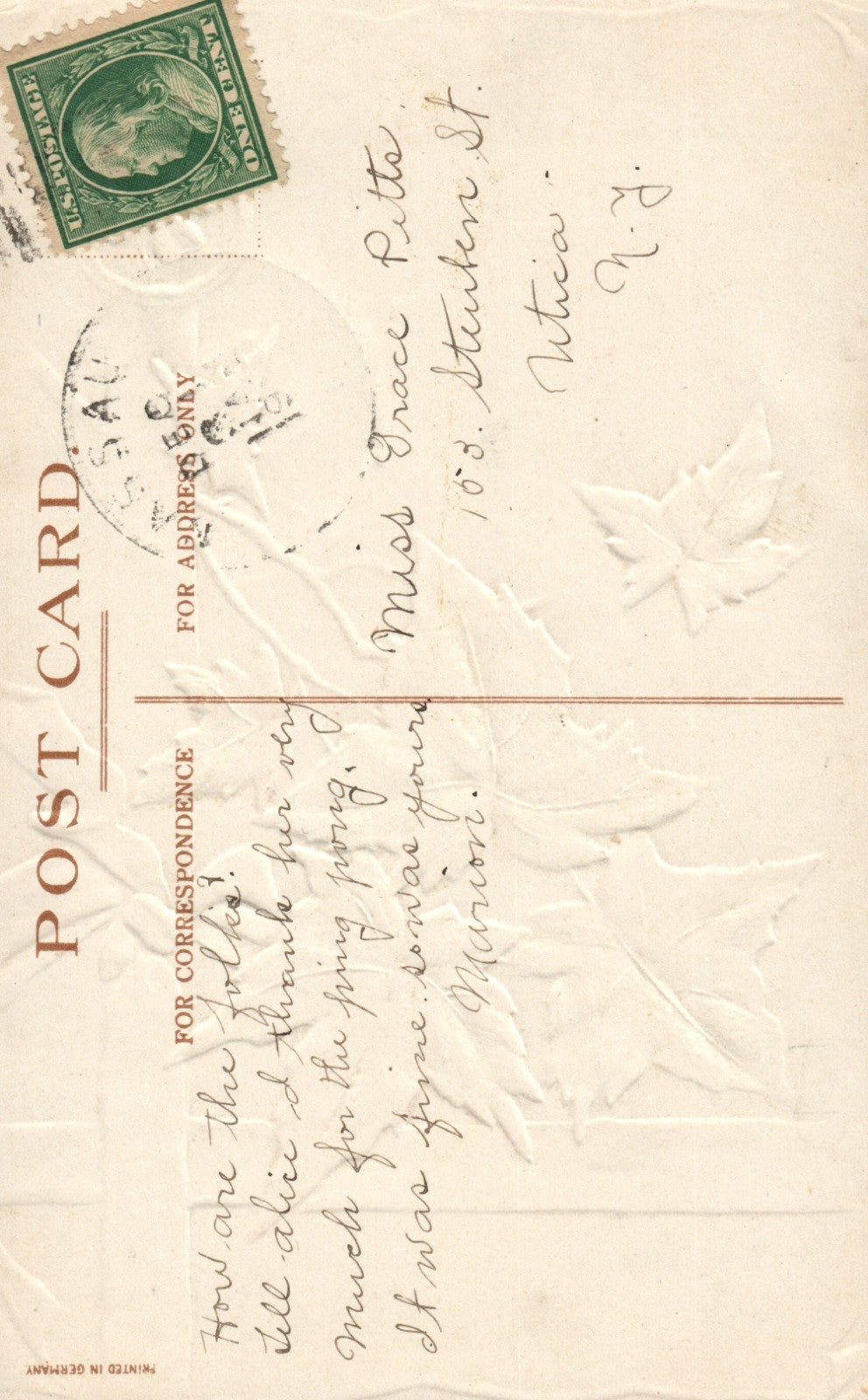 Orange and Green Leaves Four Leaf Clover Pink Bow Happy New Year Postcard