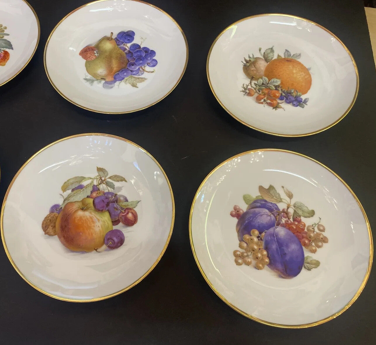 7 Baronet China Eschenbach Germany 8" Plates Various Fruits FRUIT  Gold Trim