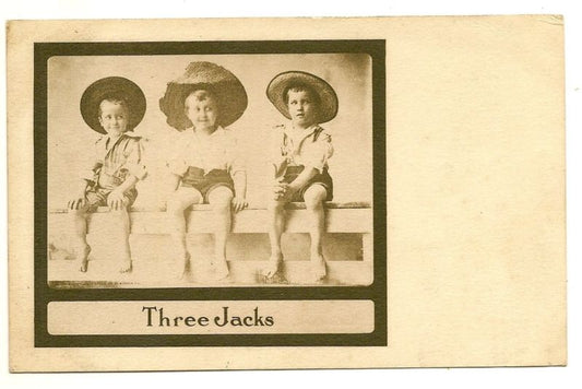 "Three Jacks" Boys in Big Hats Carlton Photo Series 522 Children Postcard