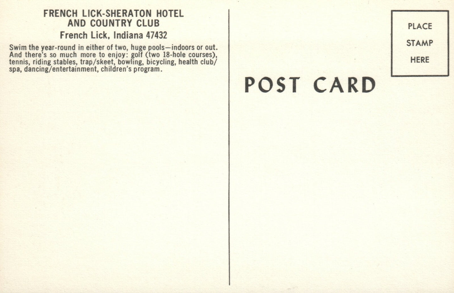 French Lickss Sheraton Hotel and Country Club Indiana Hotel Motel Postcard