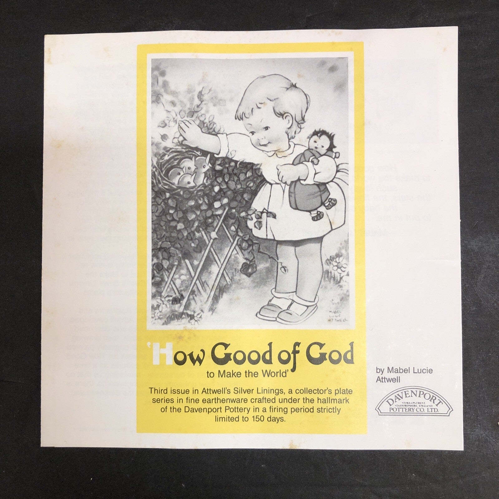 1988 Mabel Lucie Attwell How Good God Collector Plate 7-1/8" Davenport Pottery