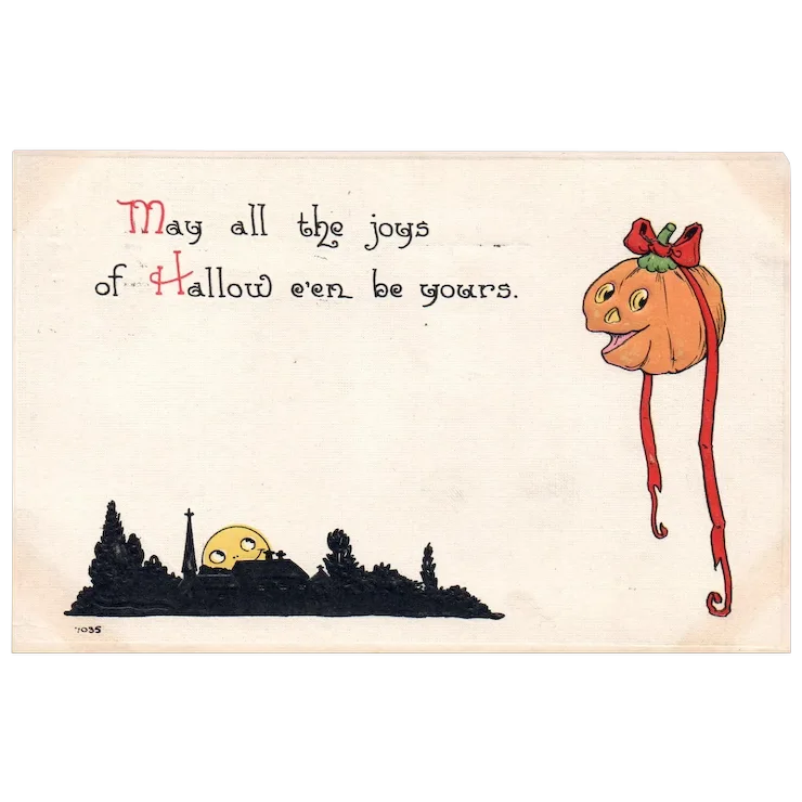 "May all the joys of Hallo e'en be yours" Vintage Pumpkin Halloween Postcard