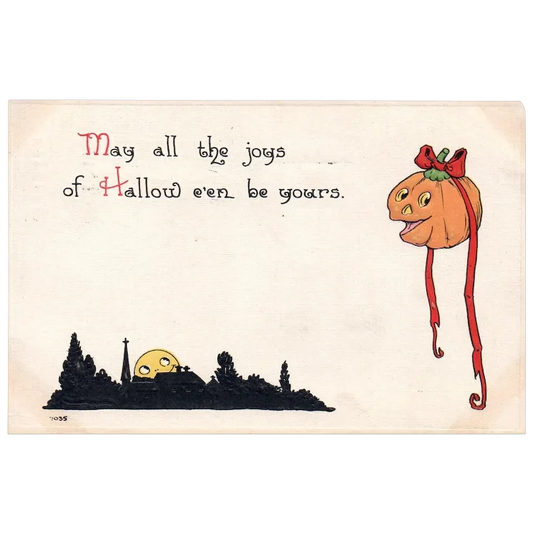 "May all the joys of Hallo e'en be yours" Vintage Pumpkin Halloween Postcard