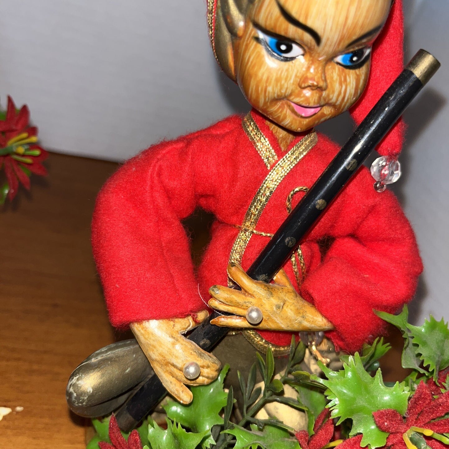 3 Vintage Asian Boys Playing Instruments Figurines Pixie Elf Hong Kong Christmas