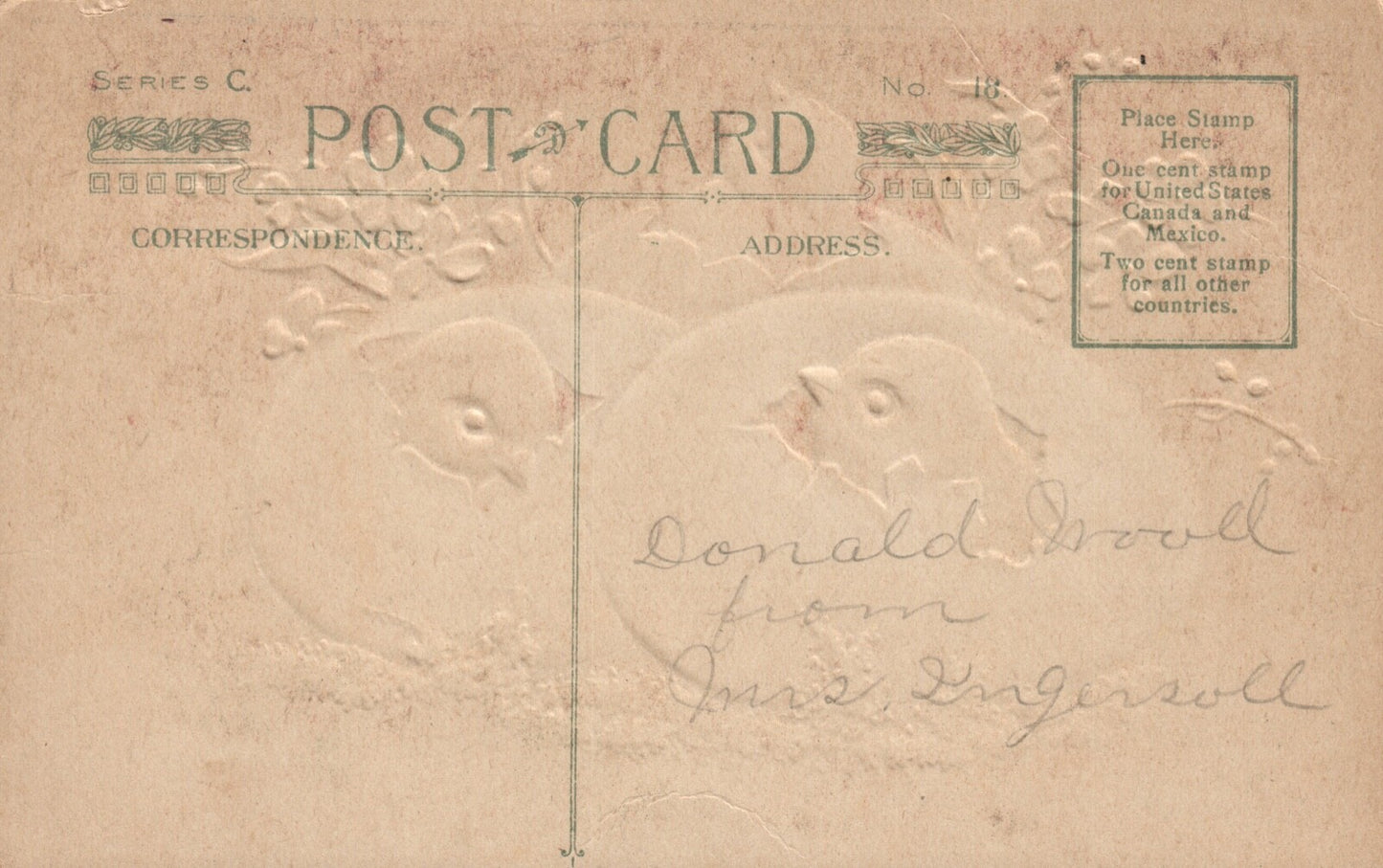 Silver Metallic Chicks Hatching Out Of Eggs Around Flowers No 18 Easter Postcard