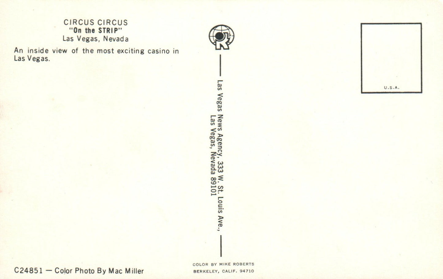 1960's Interior Circus Circus Las Vegas Nevada NV The Fabulous strip Postcard