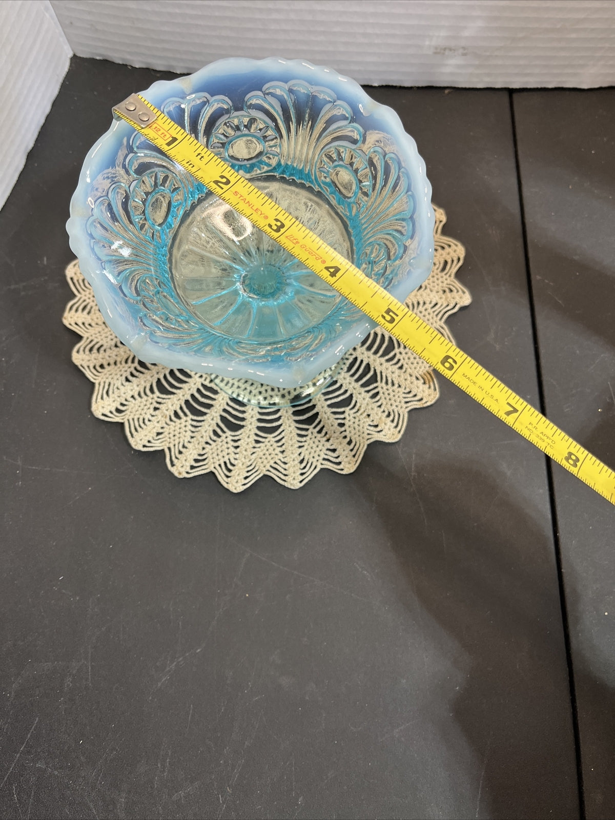 Vintage Blue Fenton Opalescent Glass Pedestal Candy Dish