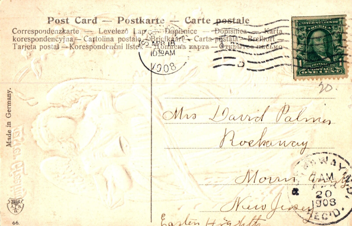 Easter Greeting Angel Walking with Lamb Gold Gilt Vintage Easter Postcard