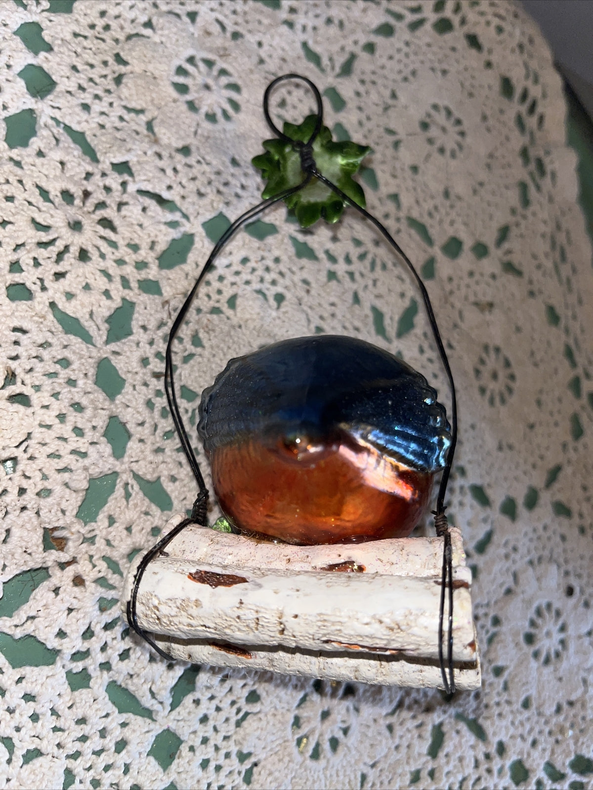 Vintage Blue Bird Glass Christmas Ornament