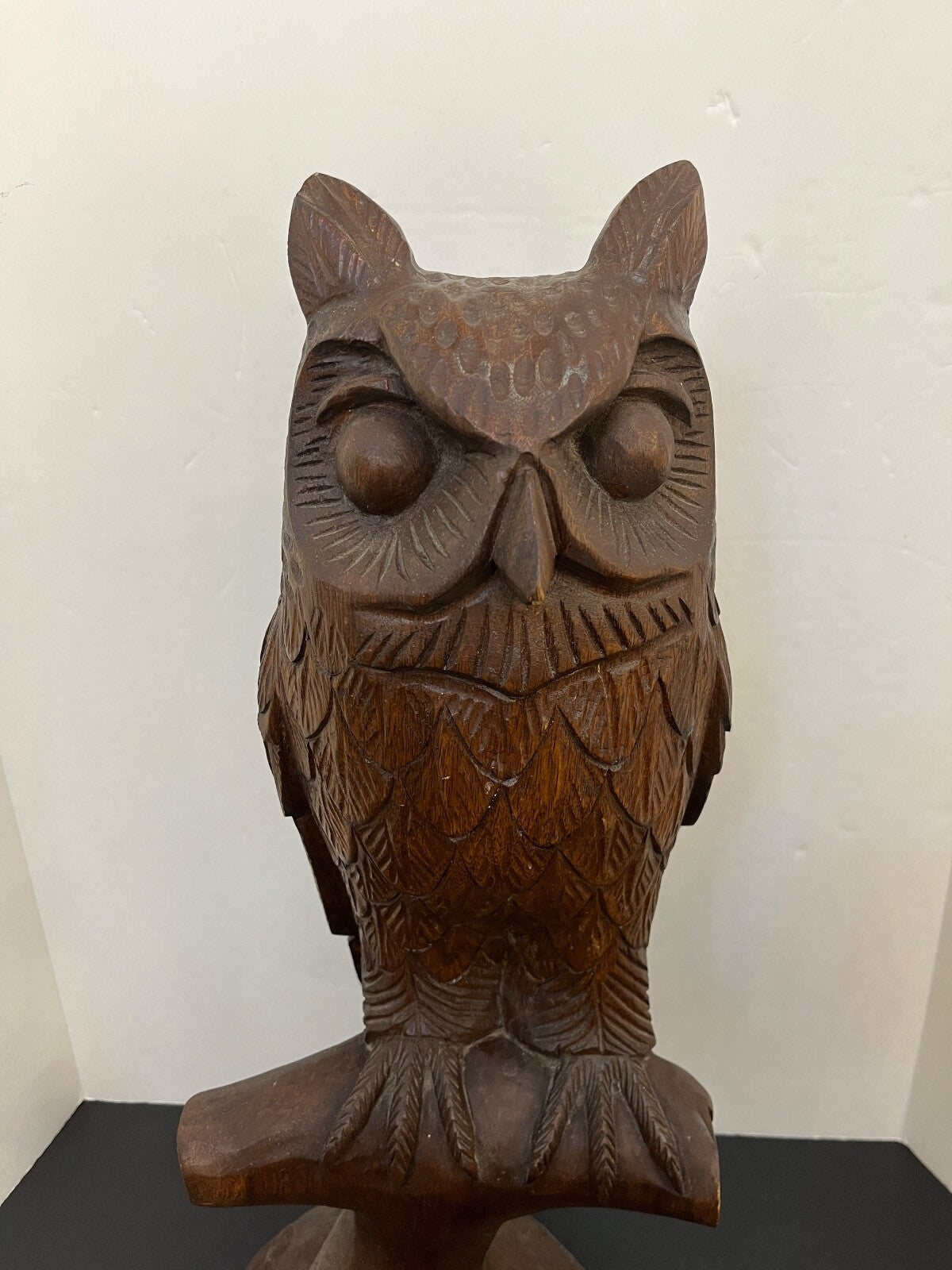 Vintage Hand Carved 25" Wood Owl Figurine