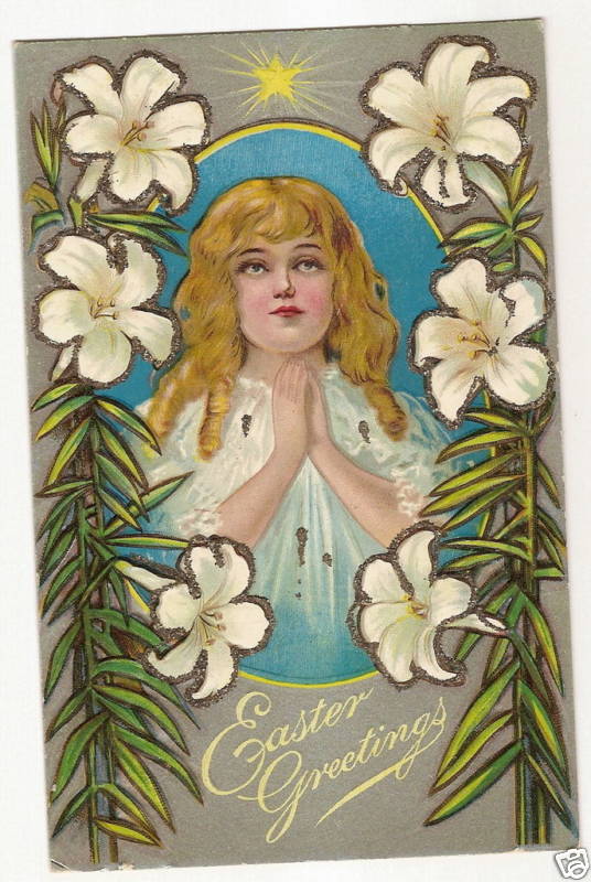 Beautiful Girl Child Lily Easter Postcard Series