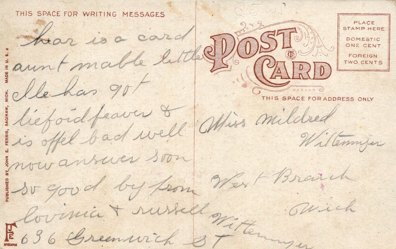 Womens Hospital Saginaw Michigan MI Mich Postcard A1689