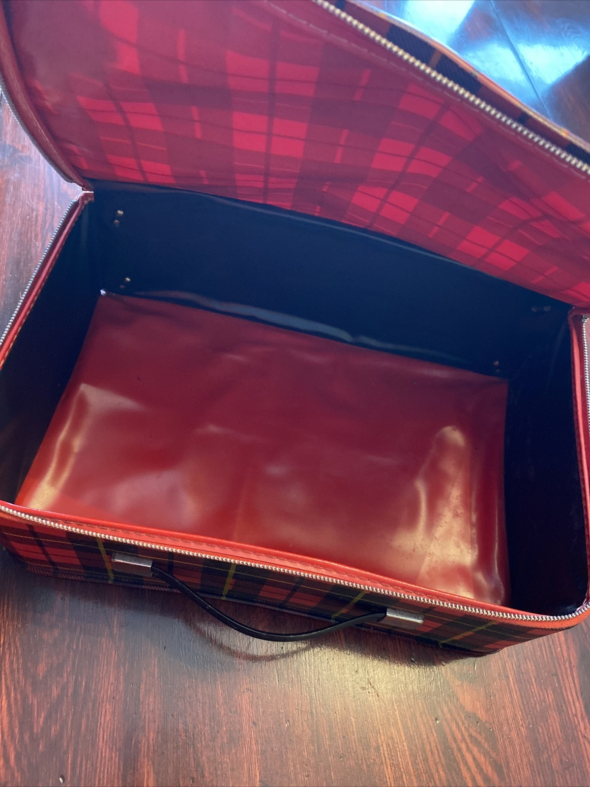 Vintage Barbie Black Red Plaid Suitcase Plastic / Vinyl 14 x 9 x 4.5"