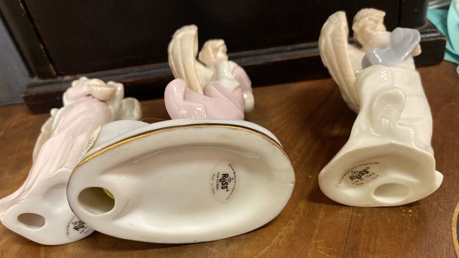 Lot of 3 RUSS BERRIE Winged Angel Playing Lyre 4.25" Figurine  15475