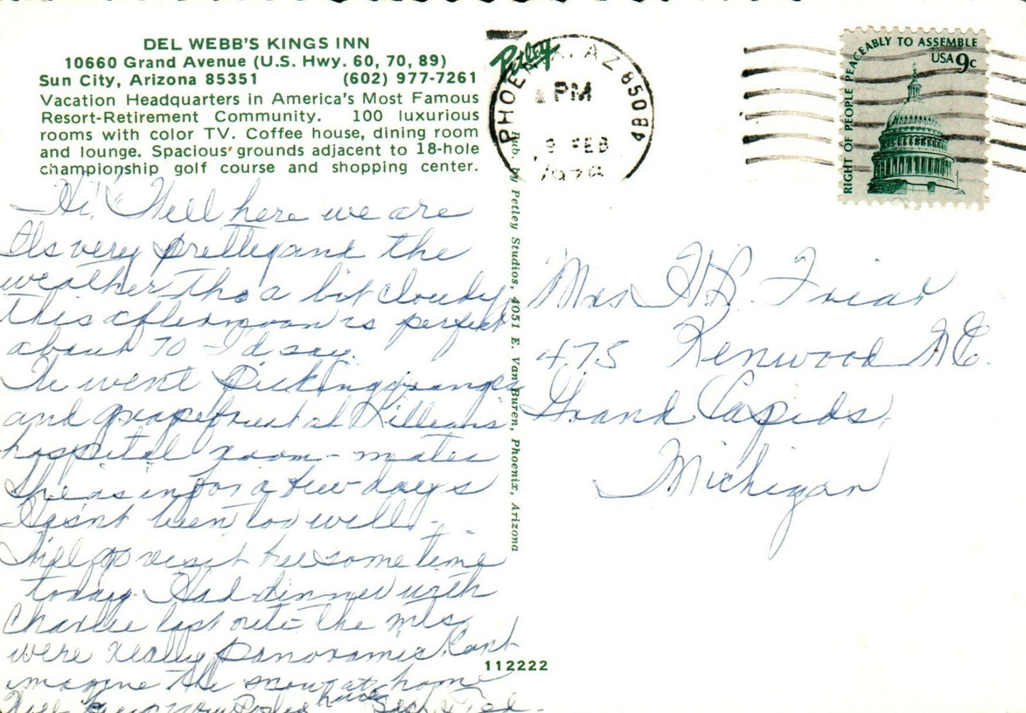 Del Webbs Kings Inn Sun City Arizona Pool People Postcard