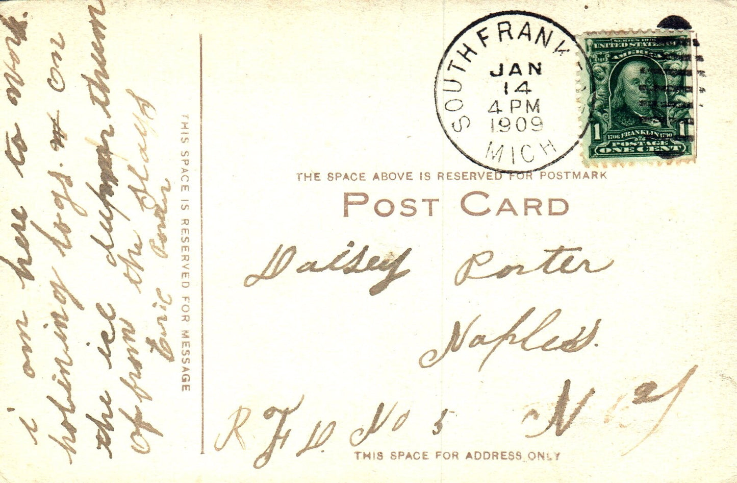 Rare Early 1909 Royal Frontenac Hotel Frankfort MI Michigan Mich