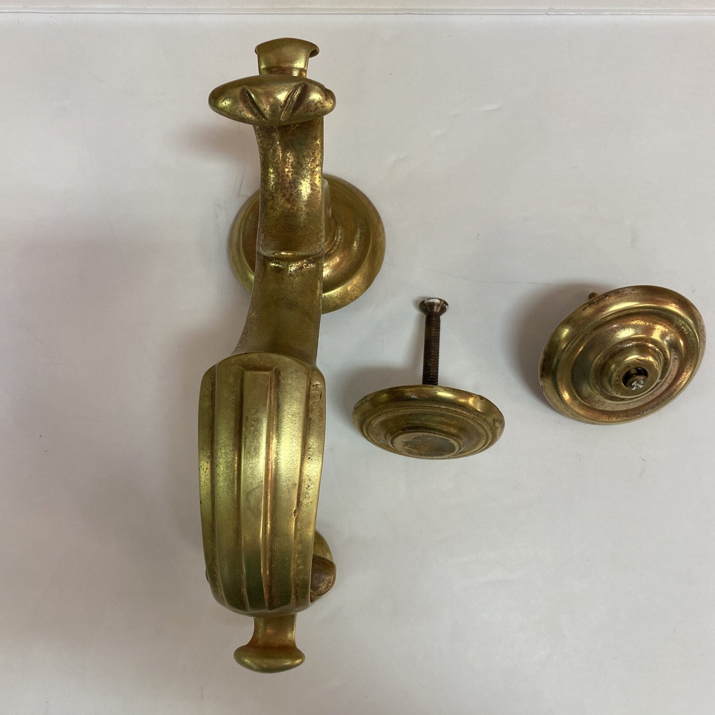 3 PC Vintage Sold Brass Harvin Door Knocker 8.5" TALL with Patina