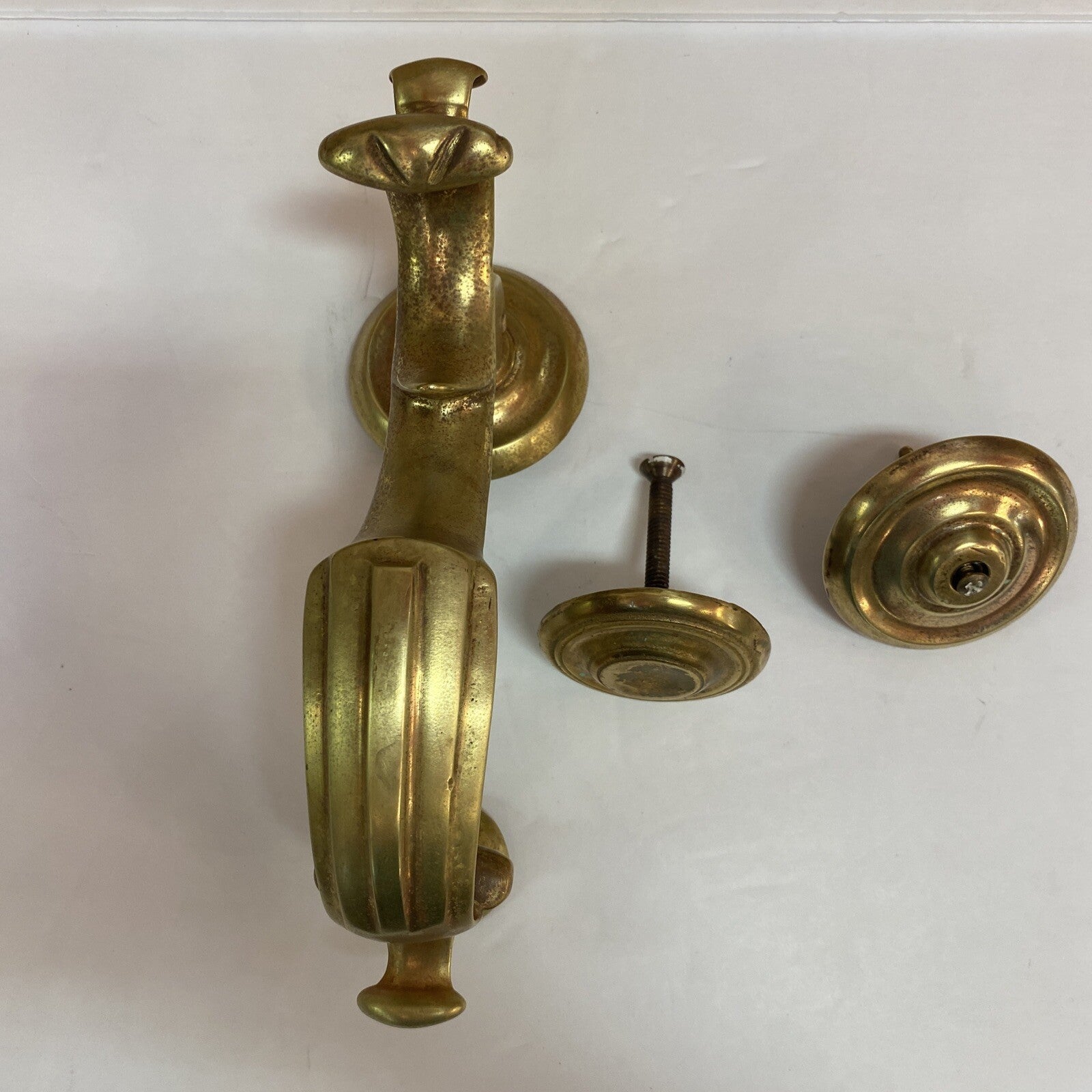 3 PC Vintage Sold Brass Harvin Door Knocker 8.5" TALL with Patina