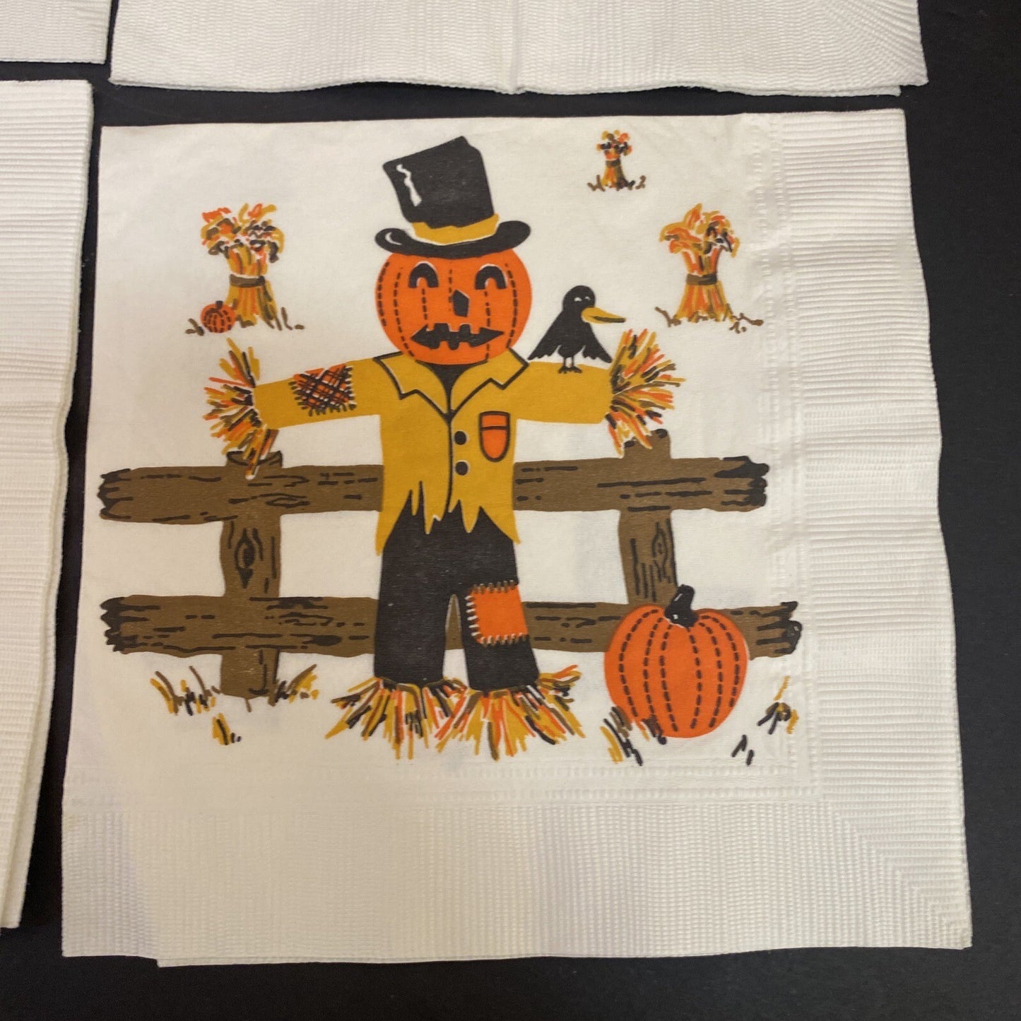 Vintage Orange HALLOWEEN PAPER NAPKIN Lot of 4 ALL WITCHES, Black cats, J.O.L
