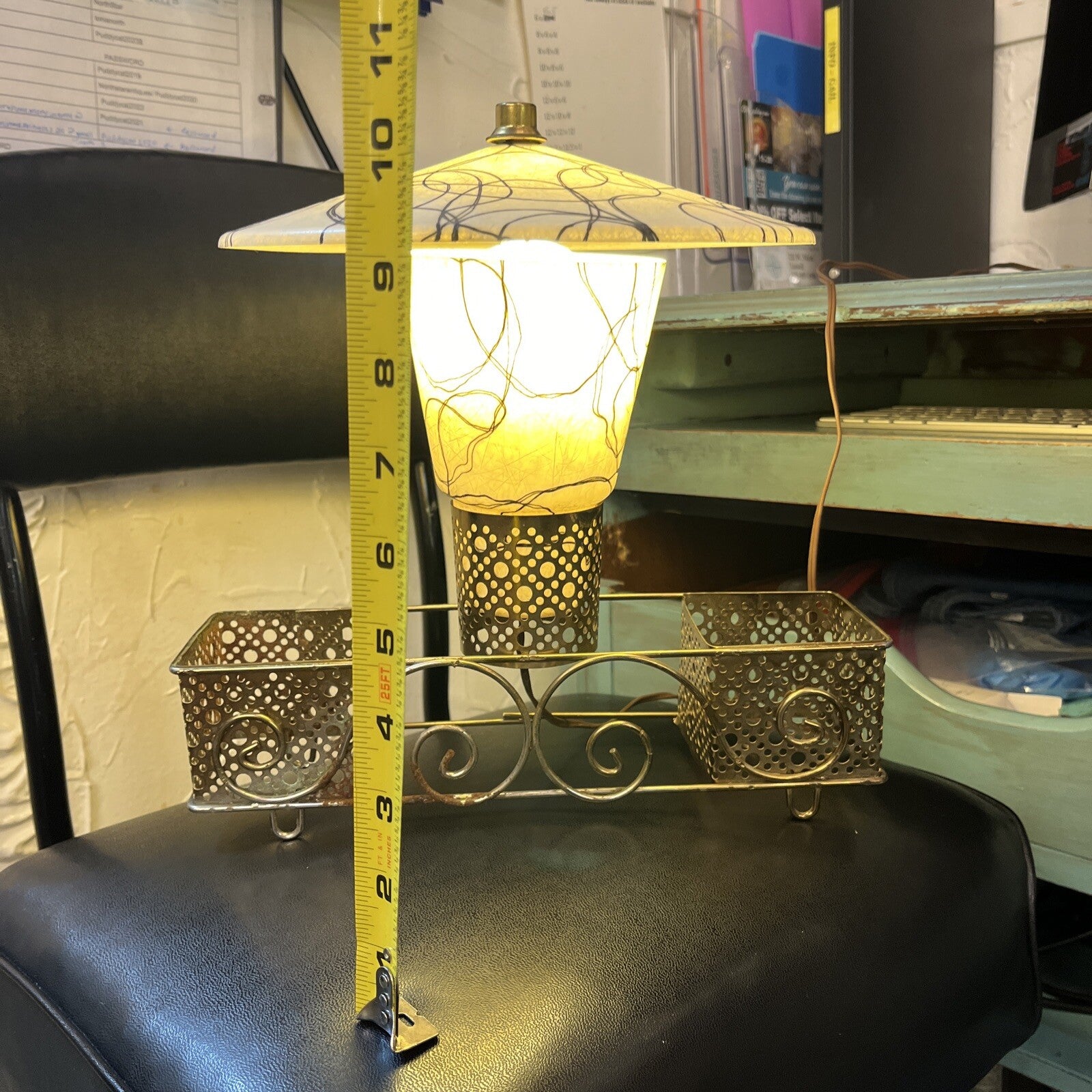 VTG Weinberg Era Atomic Saucer Spaghetti Fiberglass Metal mesh Mcm Lamp Light