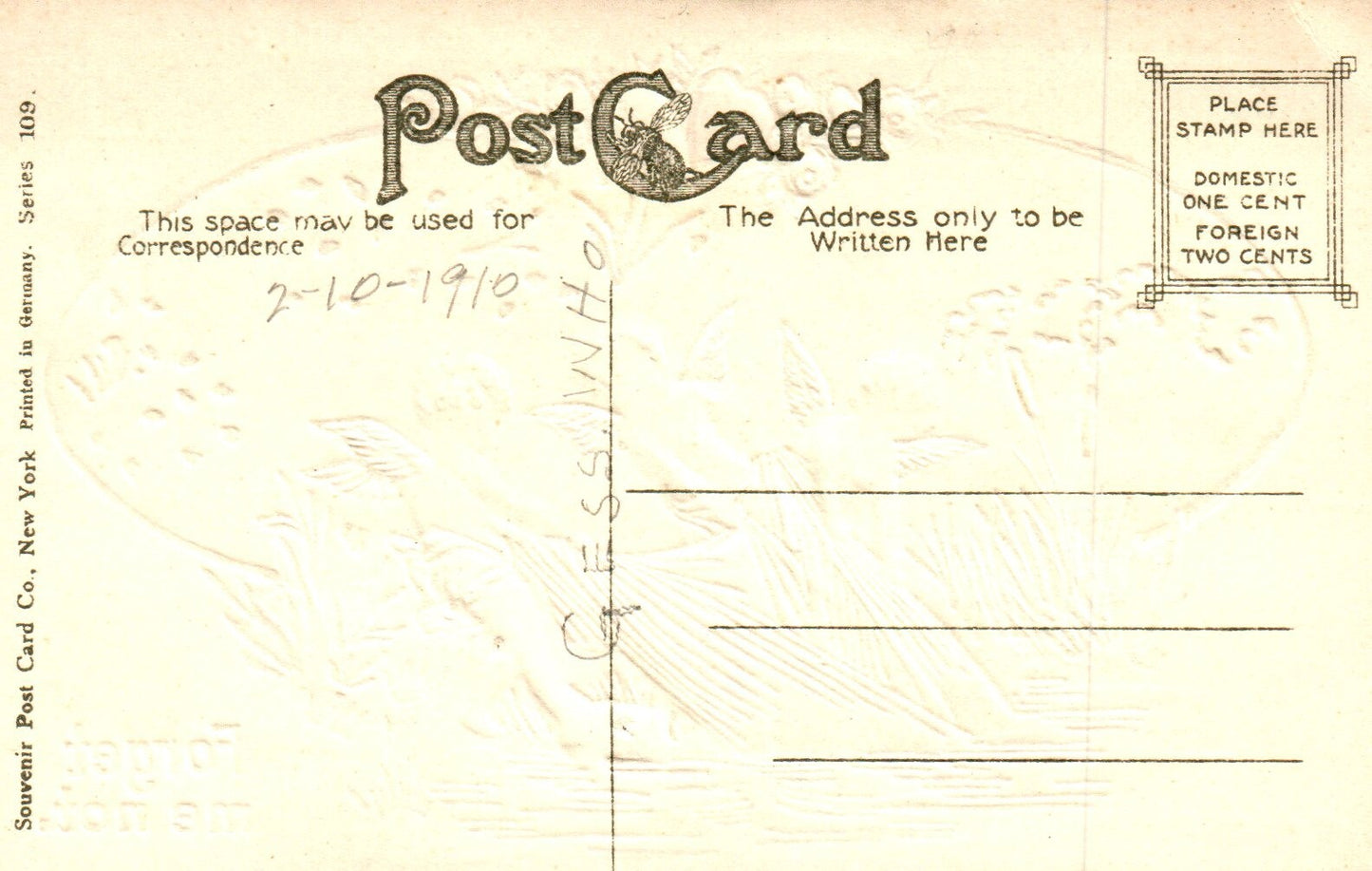 Postcard Valentine Cupids pulling hearts from river Forget Me Not 109