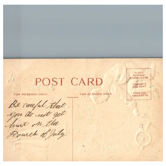 July 4th Greetings Statue of Liberty Boy Lighting off Cannon Vintage Postcard