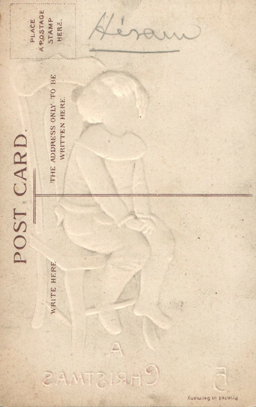 Embossed Boy Sitting Chair Next To Bouquet Of Holly Ellen H Clapsaddle Postcard