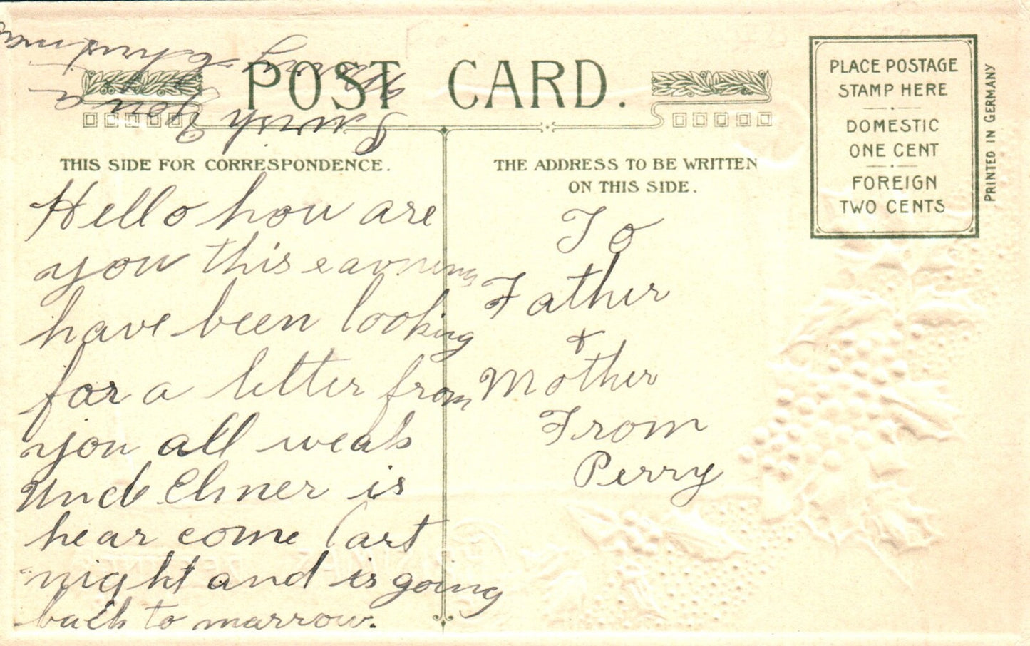 John Winsch Christmas Greetings Gold Embossed Snowy Horses Vintage Postcard