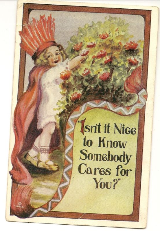 Native American Indian Series 1911 Girl picks flowers Postcard