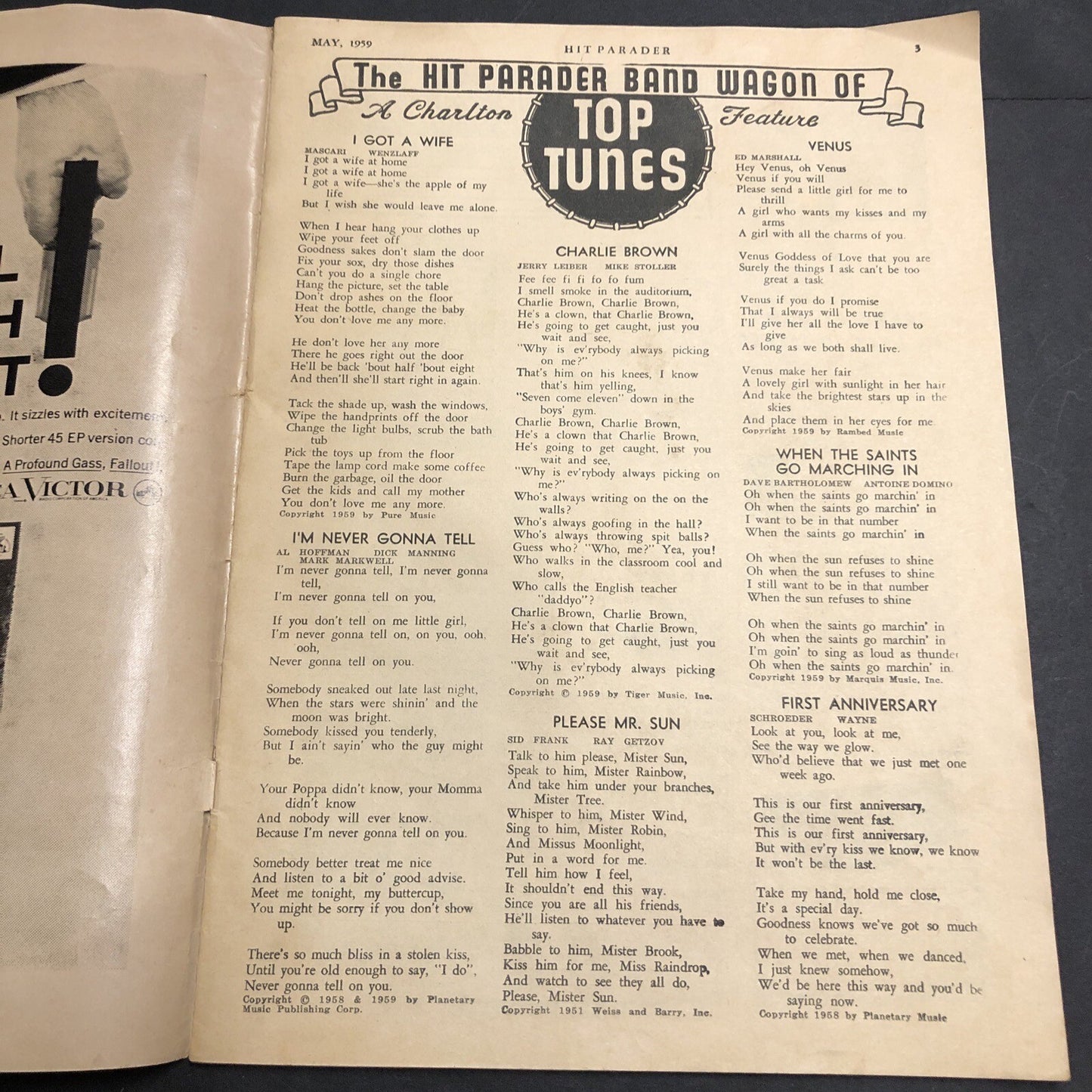 Hit Parader Magazine - May 1959 Connie Francis Teddy Bears Dion Belmonts