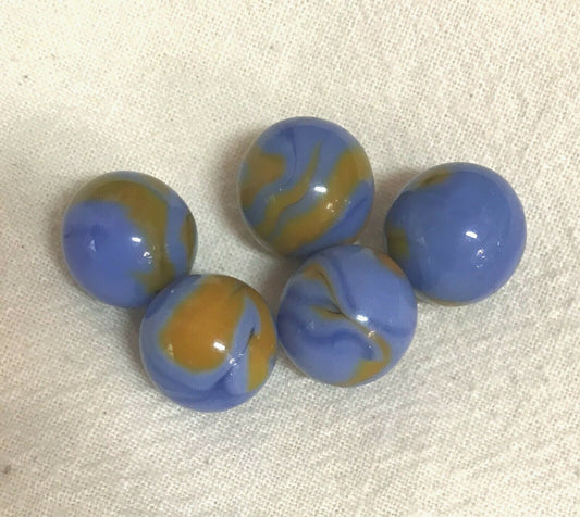 Vintage Lot of 5 Light Blue Orange Agate 1/2" Marbles