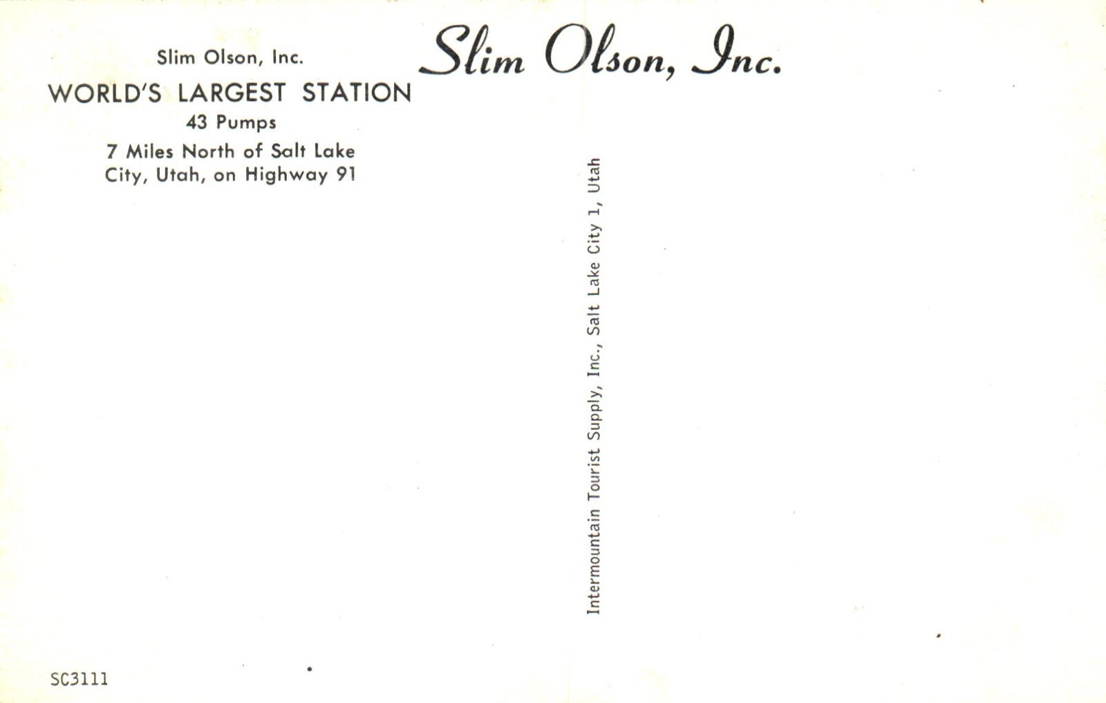 World's Largest Gas station Slim Olson Salt Lake City Utah UT Advertising Oil