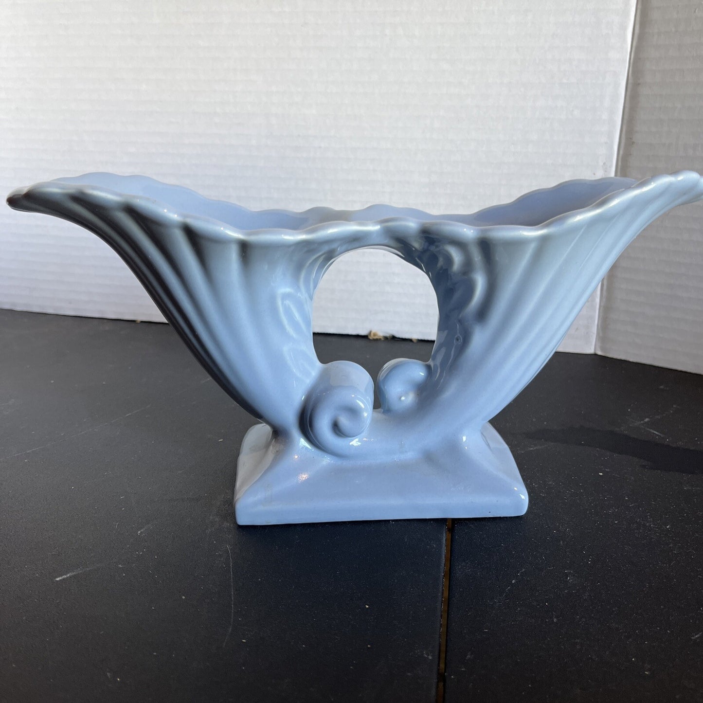 Abingdon Illinois Pottery 11" Double Cornucopias Blue Vase Planter #482
