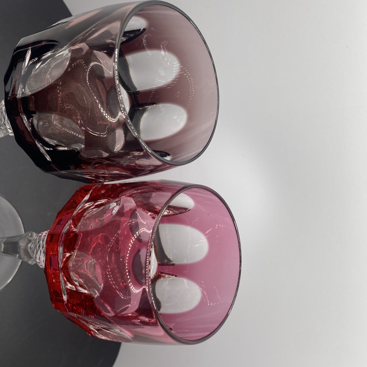 2 NACHTMANN ANTIKA Crystal 8" Cut To Clear WINE GOBLET Bohemian Pink Amethyst