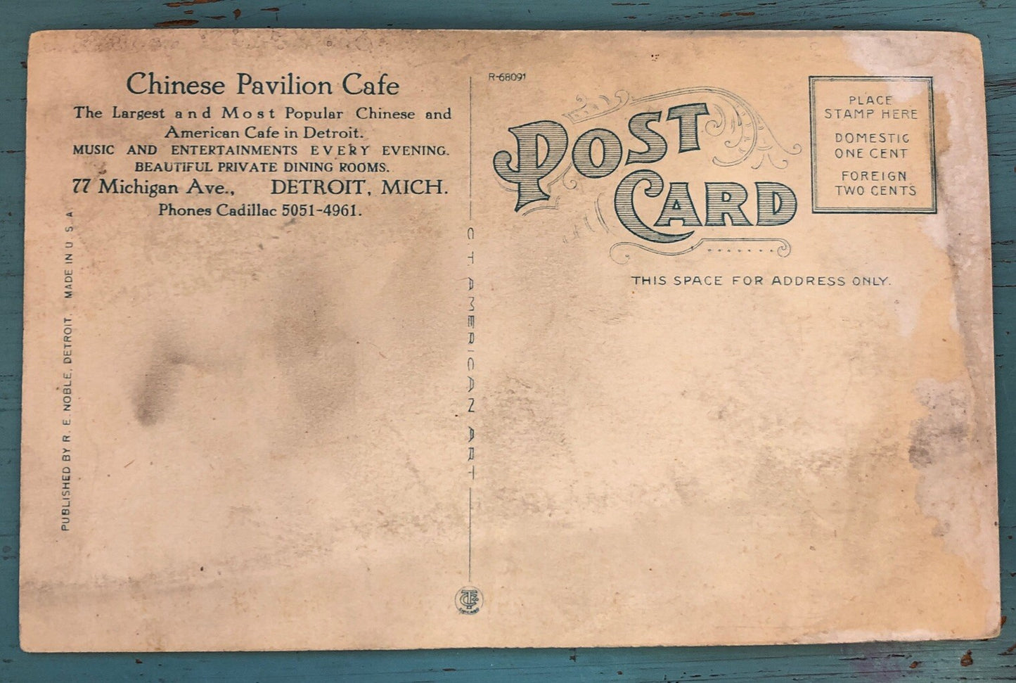 Chinese Pavilion Cafe 77 Michigan Ave Chop Suey Detroit MI Michigan Postcard