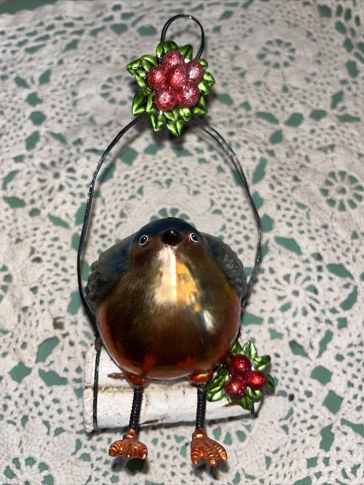 Vintage Blue Bird Glass Christmas Ornament