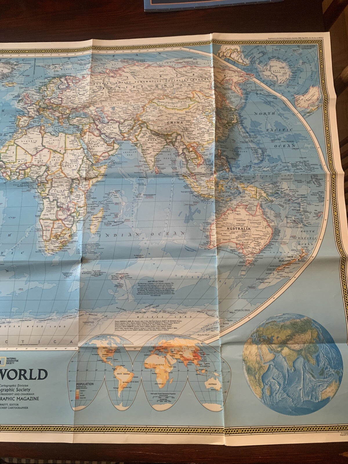 Vintage 1988 and 1994 National Geographic World Political/Physical Maps